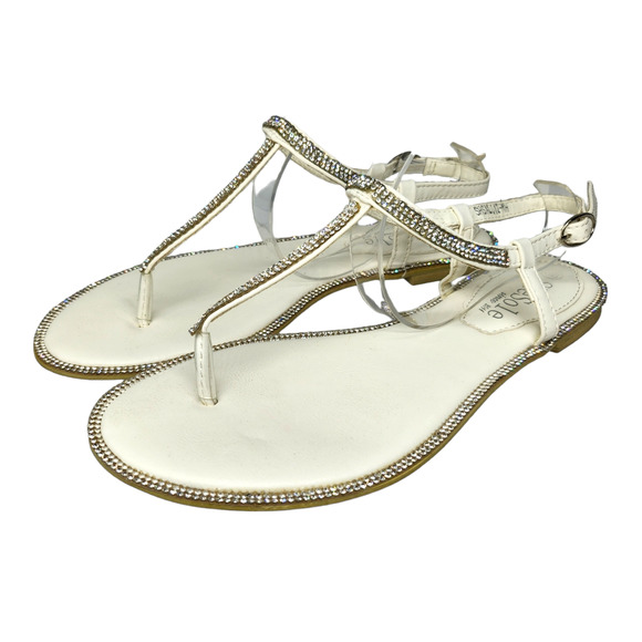 White Sparkly Sandals Rhinestones Embellished Dressy Thong Ankle Strap Womens 36 - Picture 4 of 12